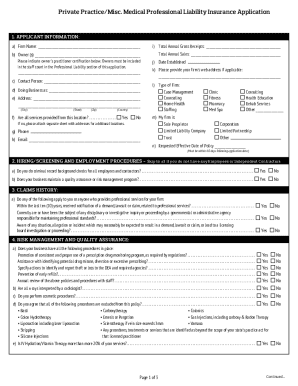 Medical Professional Liability Insurance Application