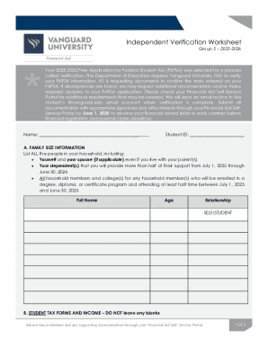 Independent Verification Worksheet