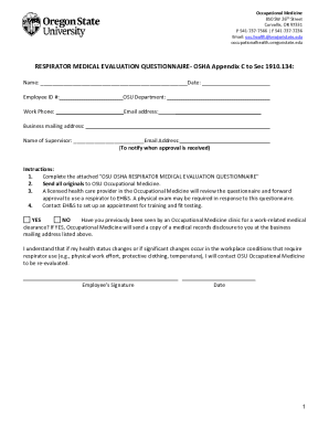 OSHA Respirator Medical Evaluation Questionnaire