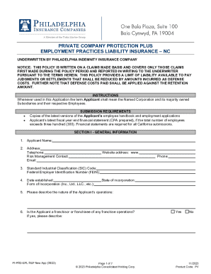 Employment Practices Liability Insurance Application