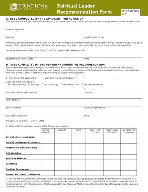 Spiritual Leader Recommendation Form