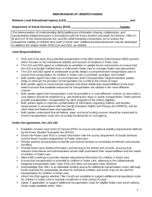Memorandum of Understanding for Foster Care Education