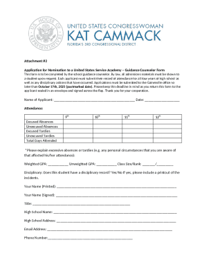 US Service Academy Nomination Guidance Counselor Form