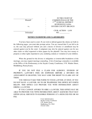 Pennsylvania Divorce Complaint Form
