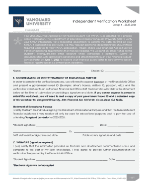 FAFSA Verification Worksheet