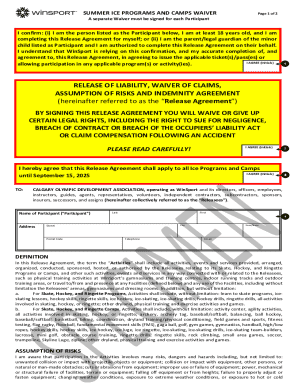 Summer Ice Programs and Camps Waiver