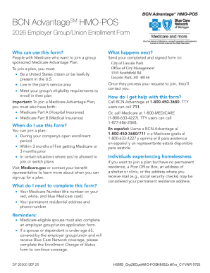 BCN Advantage HMO-POS Employer Group/Union Enrollment Form