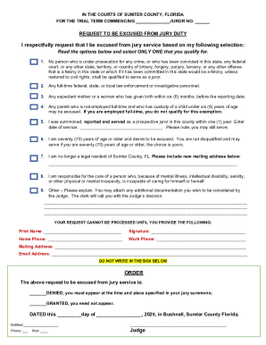 Florida Jury Duty Excusal Request