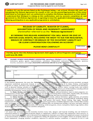 WinSport Ice Programs and Camps Waiver