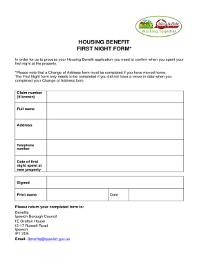 Housing Benefit First Night Form