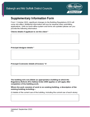 UK Building Regulations Supplementary Information Form