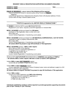 New Hampshire Vehicle Registration Supporting Documents