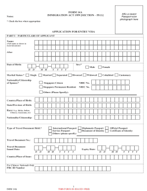Singapore Entry Visa Application Form 14A
