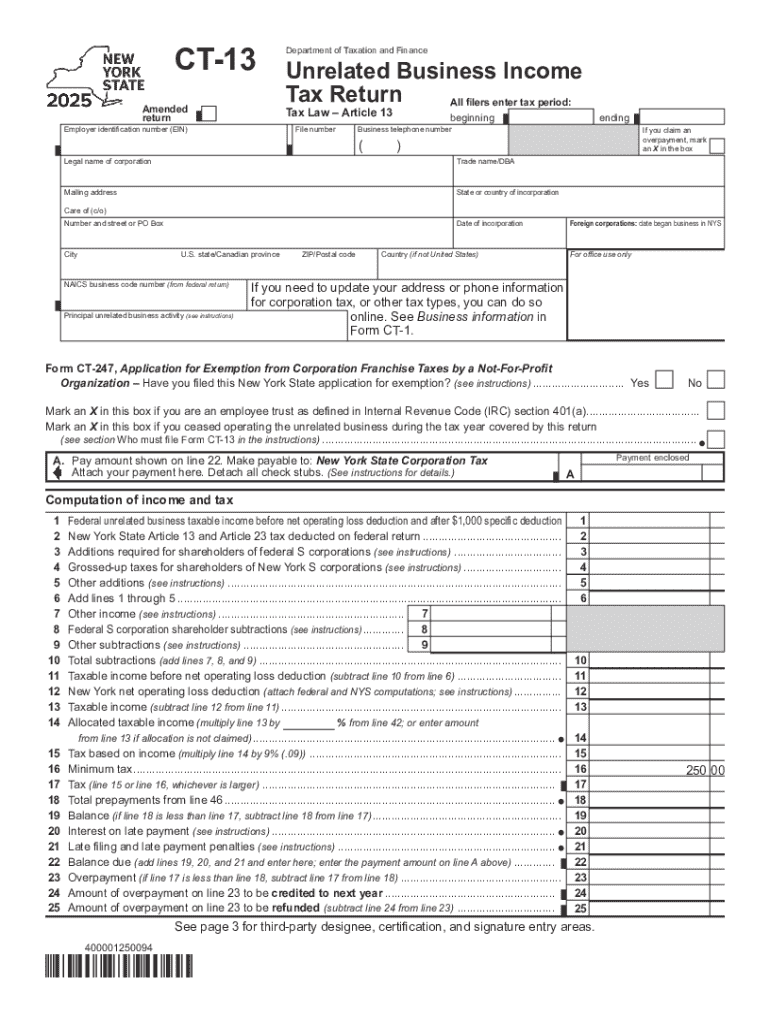 Form CT-13 Unrelated Business Income Tax Return Tax Year 2025 Preview on Page 1