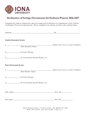 Declaration of Savings/Investments for Students/Parents