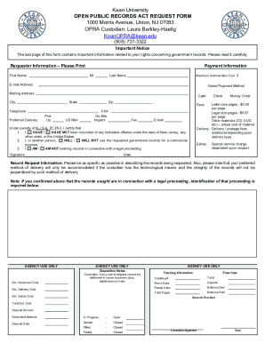 New Jersey Open Public Records Act Request Form