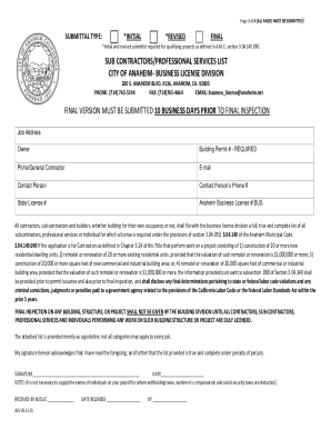 City of Anaheim Subcontractors Professional Service List