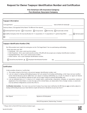 Request for Owner Taxpayer Identification Number and Certification