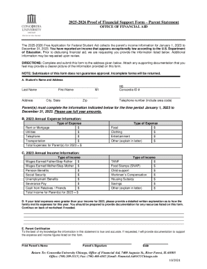2025-2026 Proof of Financial Support Form