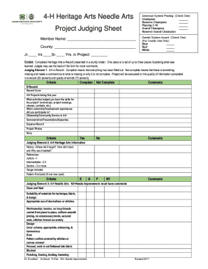 4-H Heritage Arts Needle Arts Project Judging Sheet