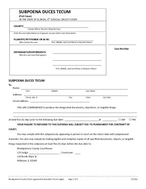 Illinois Subpoena Duces Tecum