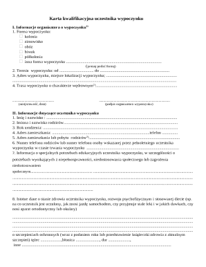 Karta kwalifikacyjna uczestnika wypoczynku