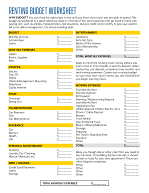 Renting Budget Worksheet