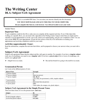 Subject-Verb Agreement DLA Form