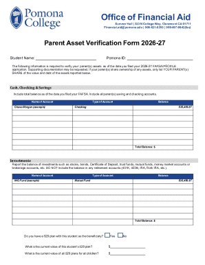 Parent Asset Verification Form 2026-27