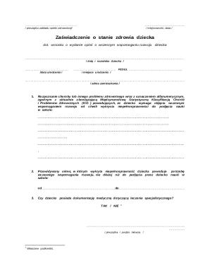 Zawiadczenie o stanie zdrowia dziecka/ucznia do KS, WWR