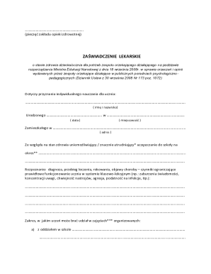 o stanie zdrowia dziecka/ucznia dla potrzeb zespou orzekajcego dziaajcego na podstawie