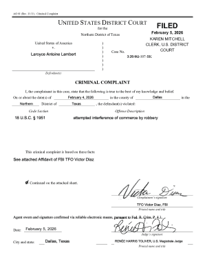 Criminal Complaint Form AO 91