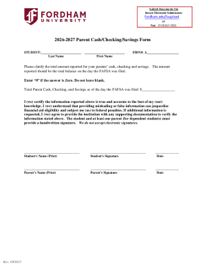 2026-2027 Parent Cash Checking Savings Form