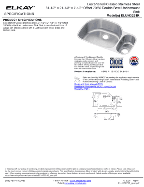 Lustertone Classic Stainless Steel Sink Specifications