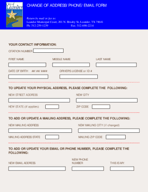 Change of Address/Phone/Email Form