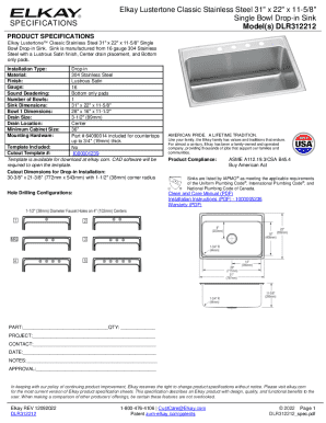 Elkay Lustertone Classic Stainless Steel Sink Specifications