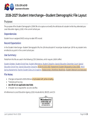 2026-2027 Student Demographic File Layout