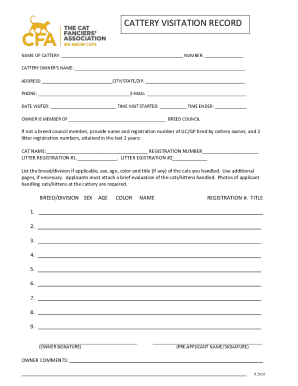 Cattery Visitation Record Form