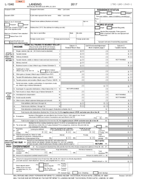 Michigan Lansing Individual Income Tax Form L-1040