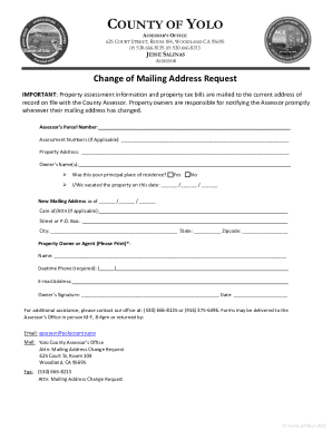 Yolo County Change of Mailing Address Request