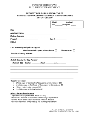 Request for Duplicate Copies of Certificates of Occupancy