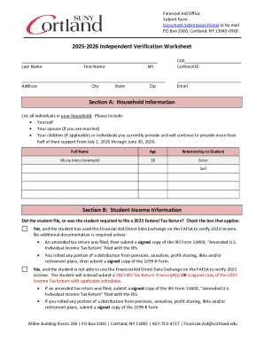 2025-2026 Independent Verification Worksheet