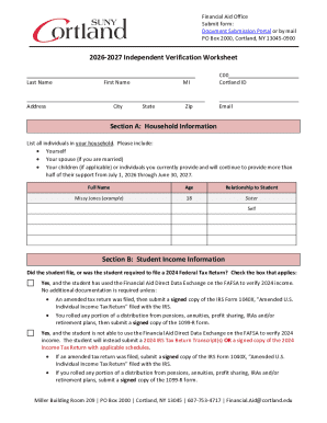 2026-2027 Independent Verification Worksheet