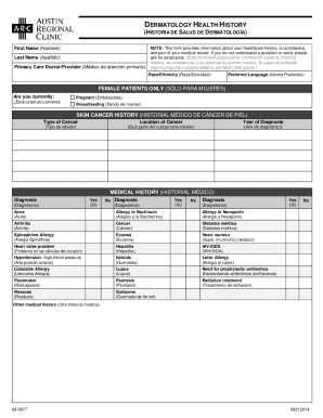 Dermatology Health History Form