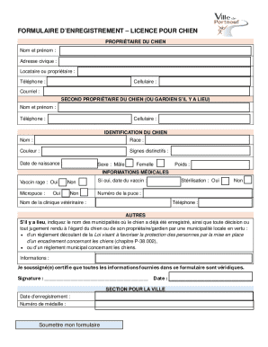 FORMULAIRE D’ENREGISTREMENT – LICENCE POUR CHIEN