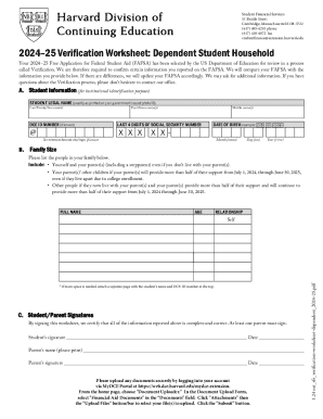 2024–25 Verification Worksheet: Dependent Student