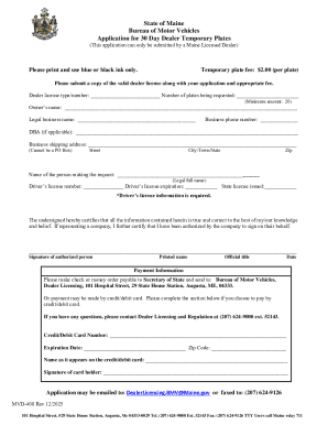 Maine Dealer Temporary Plates Application