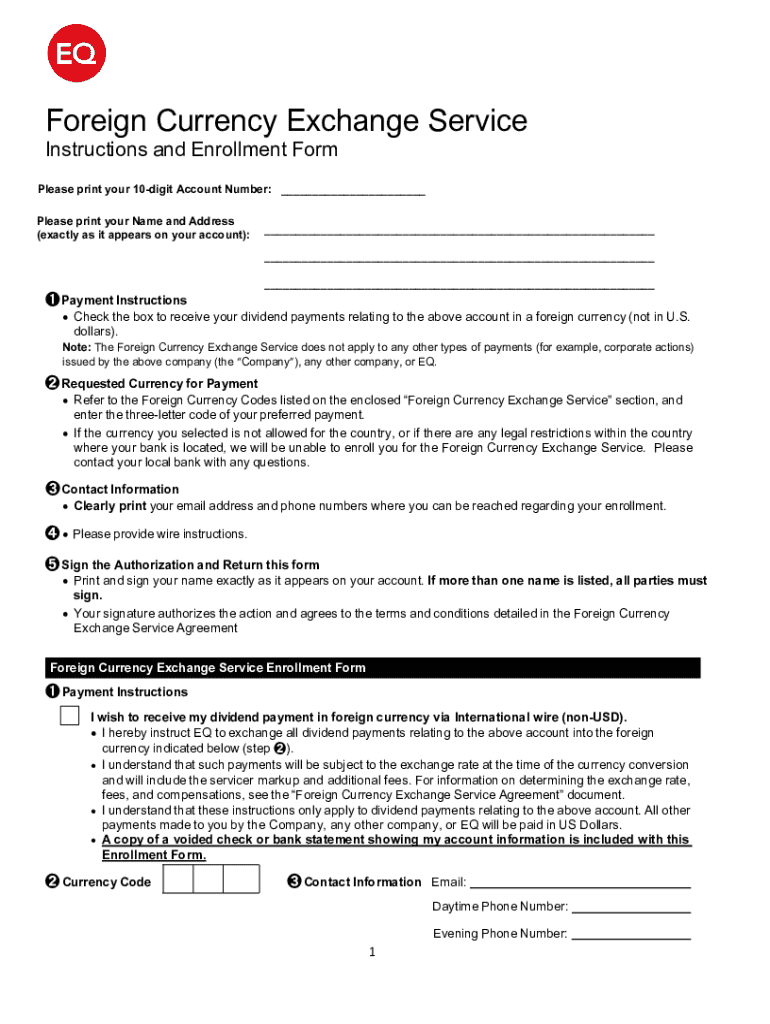 Foreign Currency Exchange Service Enrollment Form - Blank Fillable ...