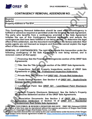 Oregon Residential Contingency Removal Addendum