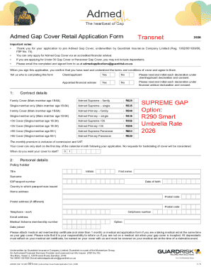 Admed Gap Cover Retail Application Form